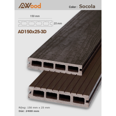 Sàn gỗ AWood AD150x25-3D Socola 